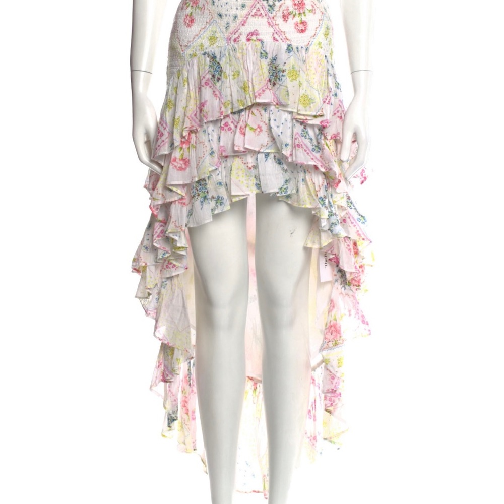 Love shack fancy ruffle floral high low skirt size M